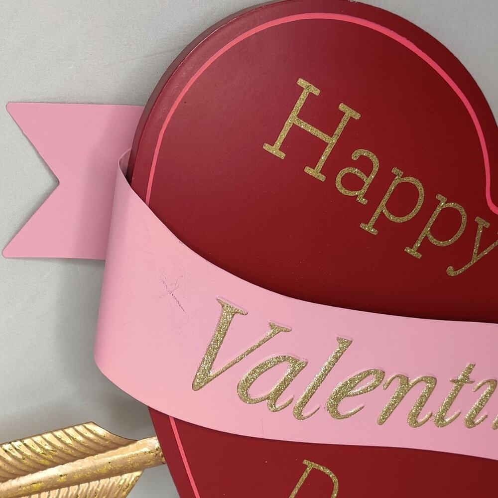 Happy Valentines Day Heart Arrow Wood Wall Decor Red Pink Gold Glitter Sign - Picture 7 of 14